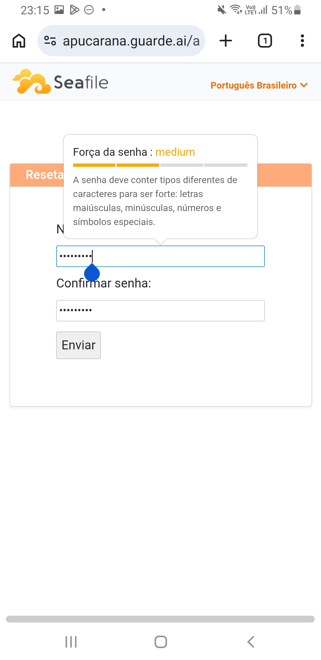Defina sua senha