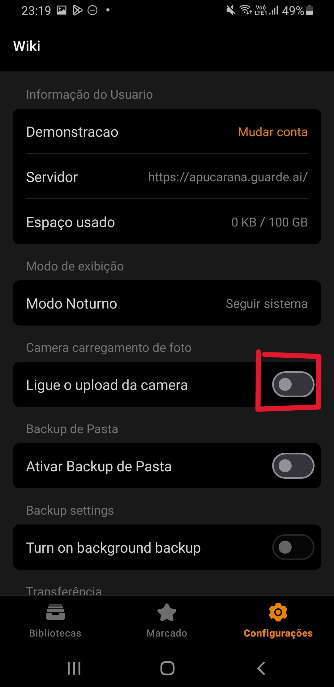 Ative o upload automático